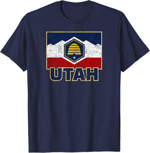 Distressed New Utah Flag T-Shirt - T-Shirt | Navy