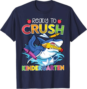 Ready To Crush Kindergarten Shark Back To School Boys Girls T-Shirt - T-Shirt | Navy