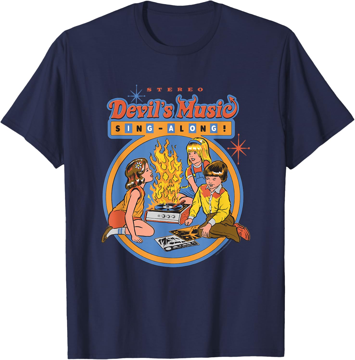 Steven Rhodes Devil's Music Rock & Roll Retro Dark Humor T-Shirt - T-Shirt | Navy