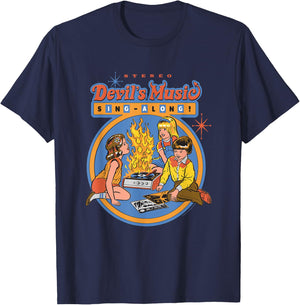 Steven Rhodes Devil's Music Rock & Roll Retro Dark Humor T-Shirt - T-Shirt | Navy