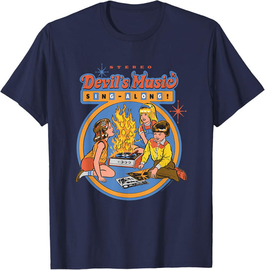 Steven Rhodes Devil's Music Rock & Roll Retro Dark Humor T-Shirt - T-Shirt | Navy