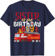 Sister Of The Birthday Boy Fire Truck Firefighter Party T-Shirt - T-Shirt | Navy