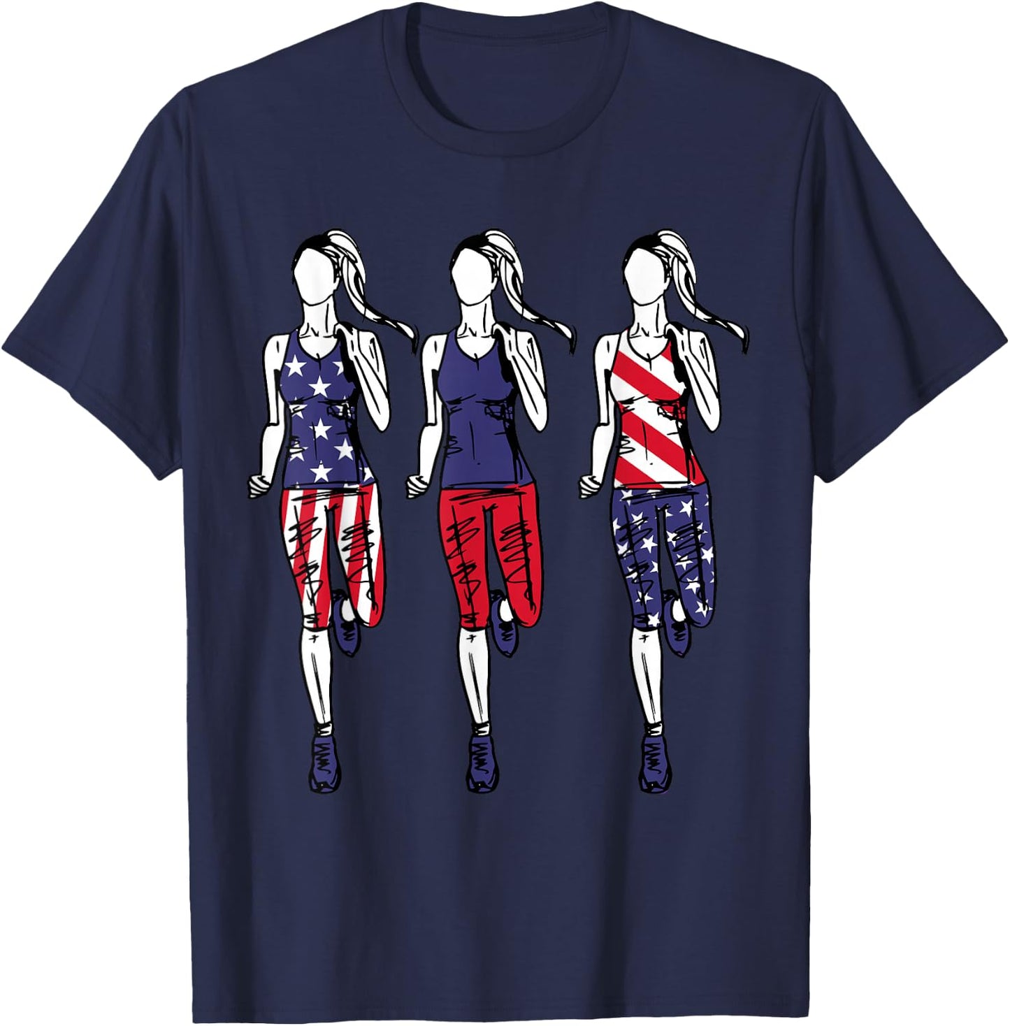 Patriotic Running 4th of July Shirt USA Flag Women Runner T-Shirt - T-Shirt | Navy