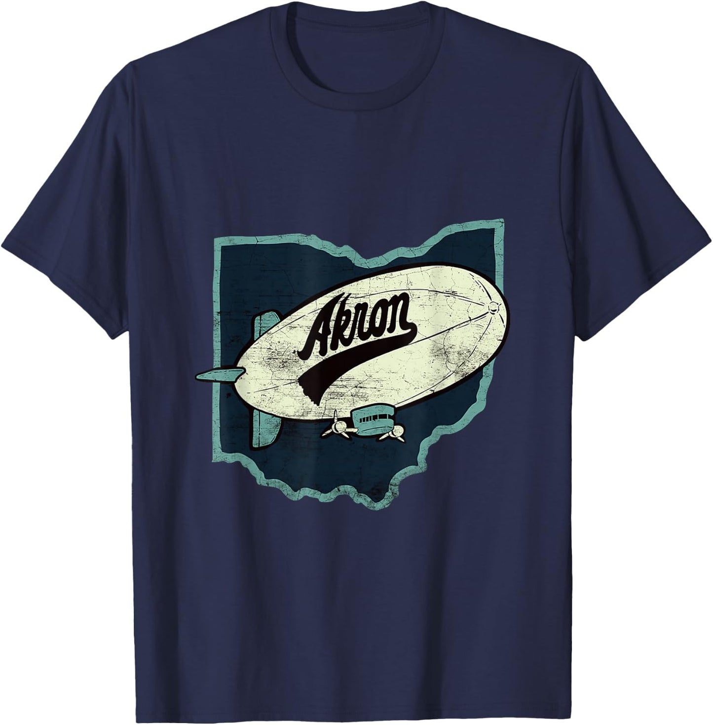 Vintage Distressed Akron Blimp Ohio Map T-Shirt - T-Shirt | Navy