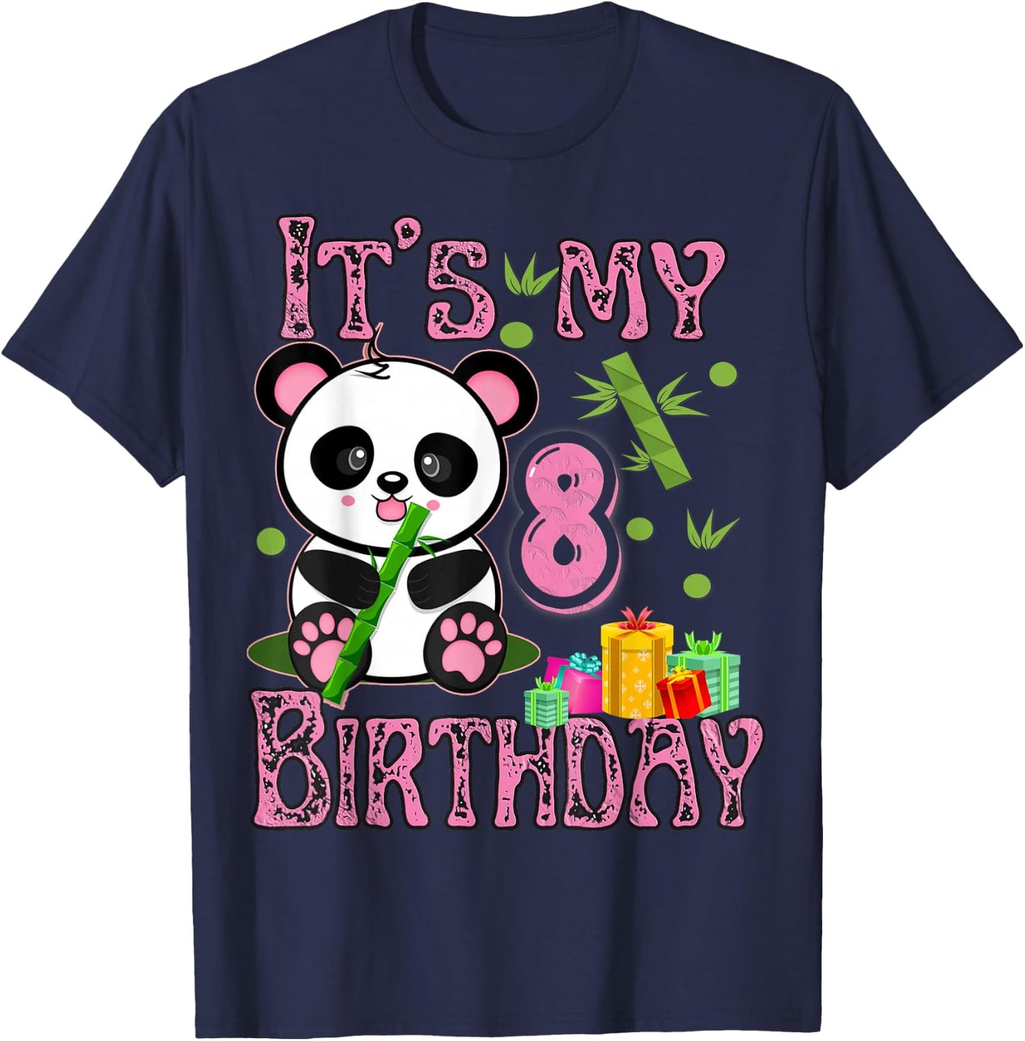 its my birthday Girl Panda 8 Years Old Girls T-Shirt - T-Shirt | Navy