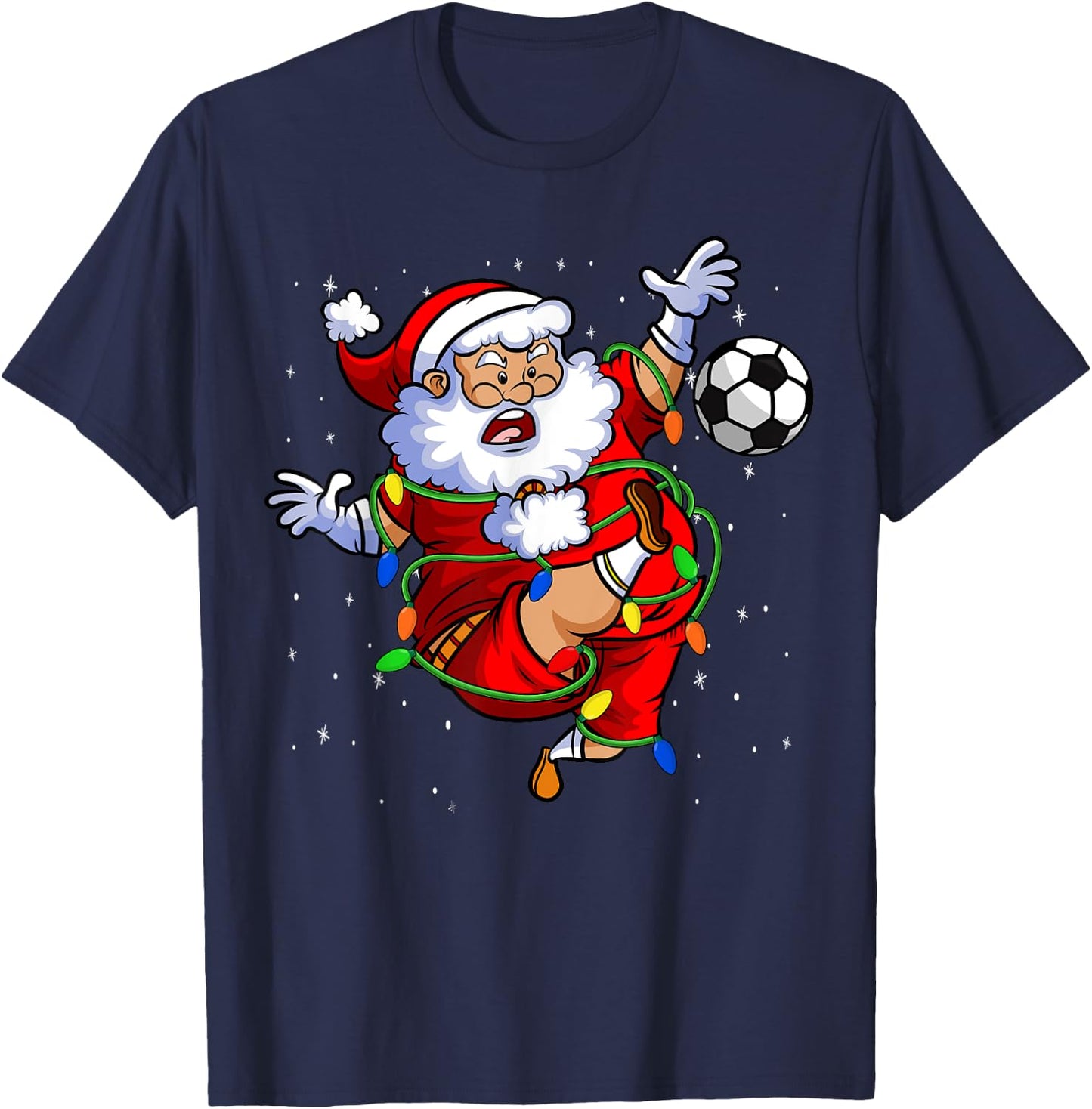 Santa Soccer Ball Funny Kids Soccer Player Christmas Lights T-Shirt - T-Shirt | Navy