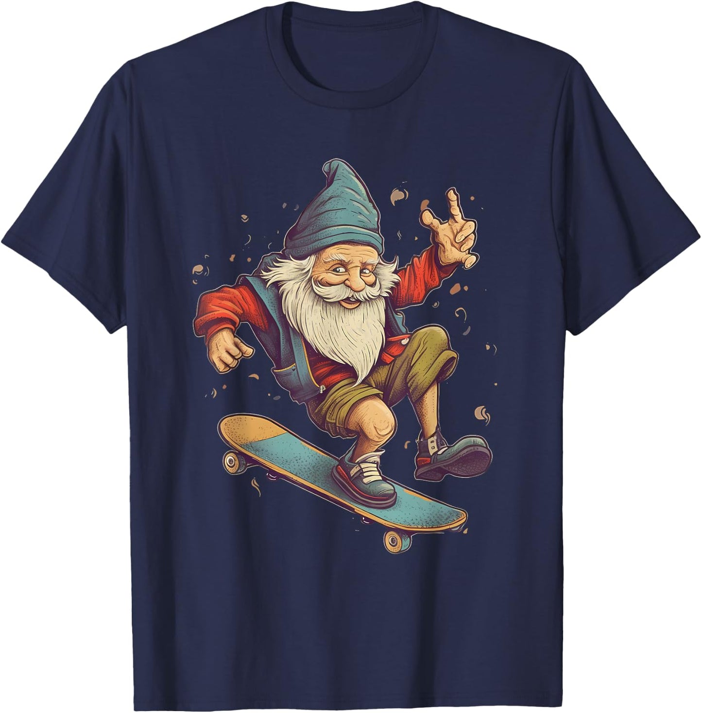 Retro Skateboarding Gnome Skateboard T-Shirt - T-Shirt | Navy
