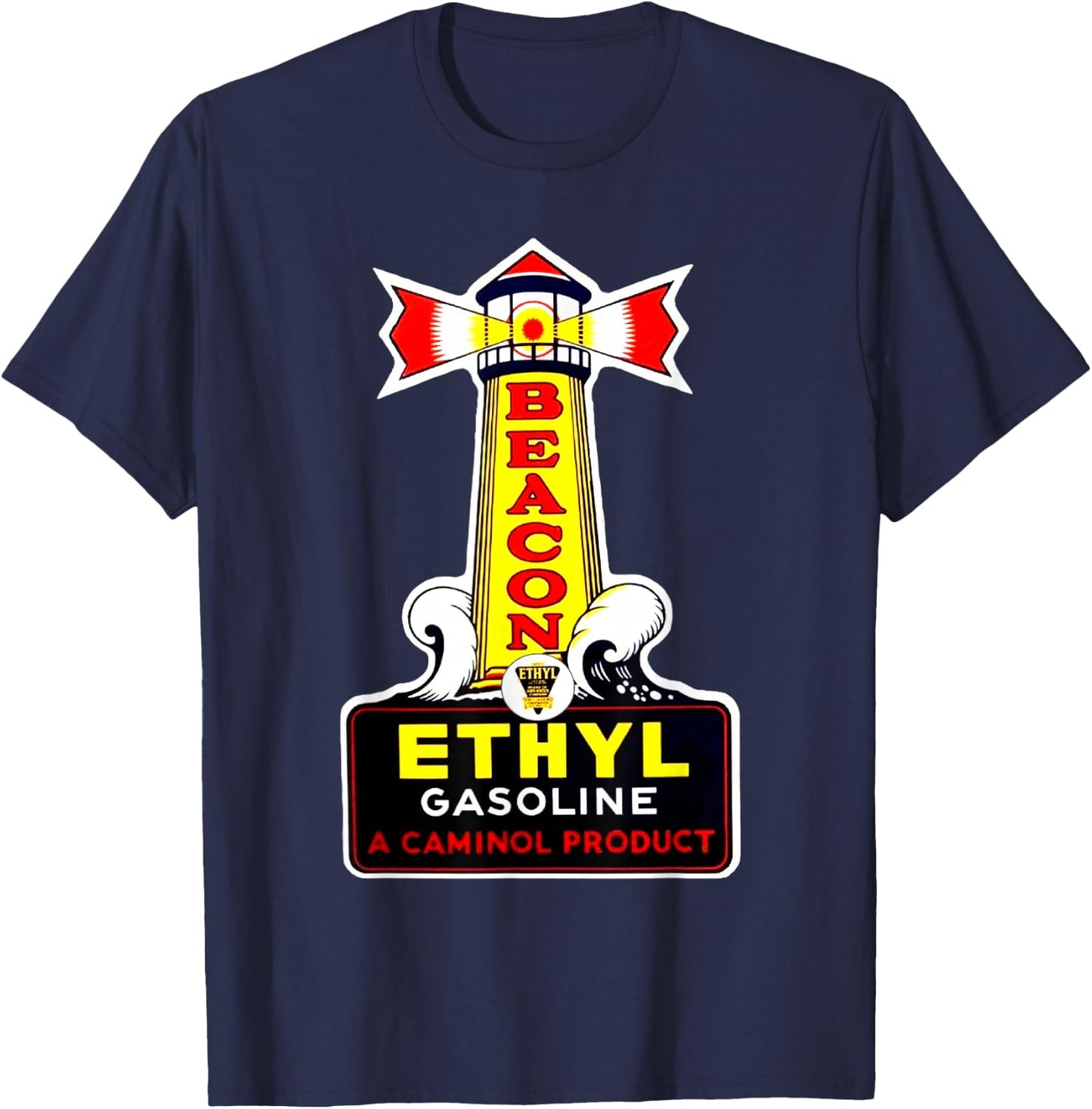 Retro Vintage Gas Station Beacon Motor Oil Car Bikes Garage T-Shirt - T-Shirt | Navy