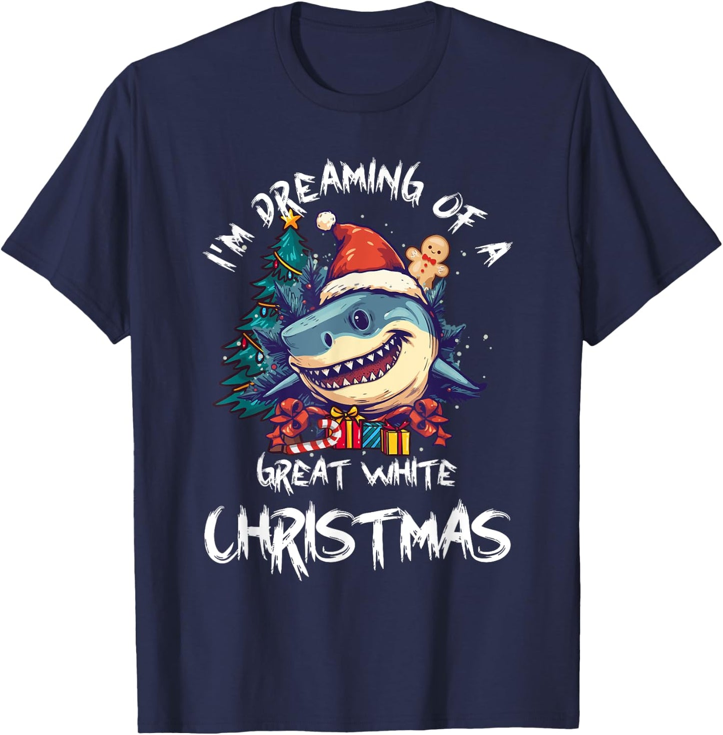 Christmas Shark Santa Hat Xmas Santa Jaws Funny Shark Pun T-Shirt - T-Shirt | Navy