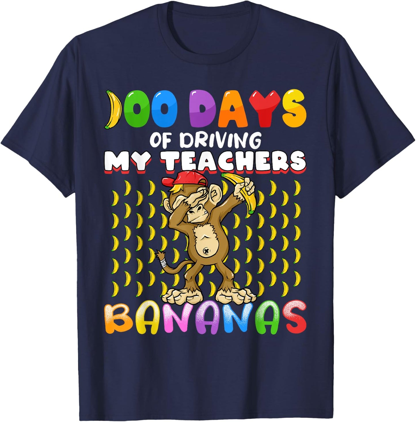 100 Days of Driving My Teachers Bananas Girls Boys Monkey T-Shirt - T-Shirt | Navy