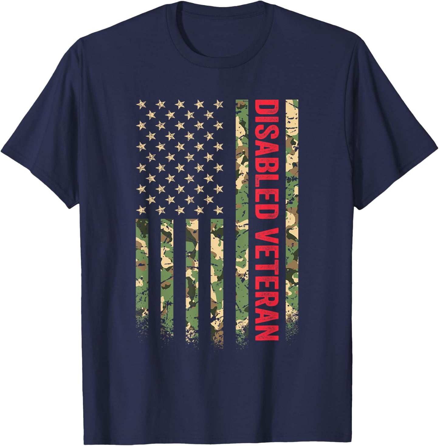 Disabled Veteran American Flag Camouflage Camo Patriotic Vet T-Shirt - T-Shirt | Navy