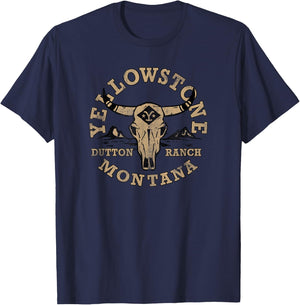 Yellowstone Dutton Ranch Bull Skull Logo V2 T-Shirt - T-Shirt | Navy