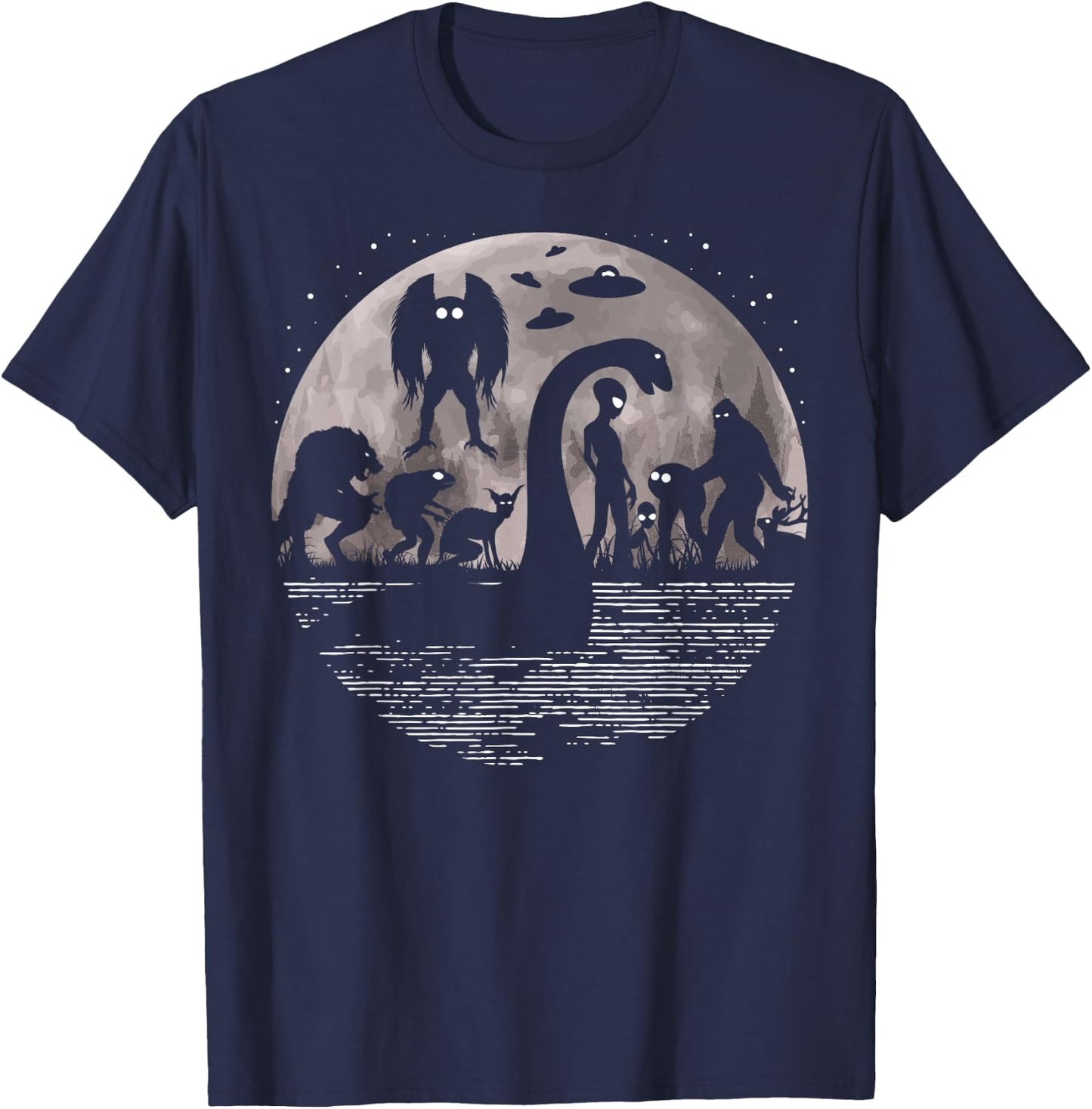 Bigfoot Loch Ness Monster Mothman And Aliens! Funny Cryptid T-Shirt - T-Shirt | Navy