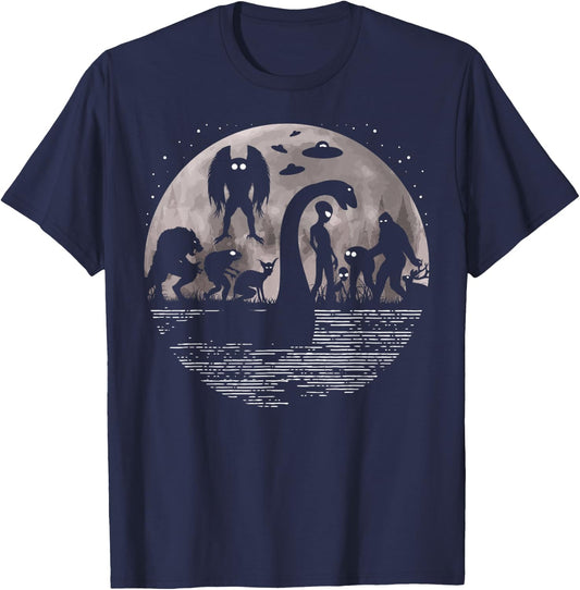Bigfoot Loch Ness Monster Mothman And Aliens! Funny Cryptid T-Shirt - T-Shirt | Navy