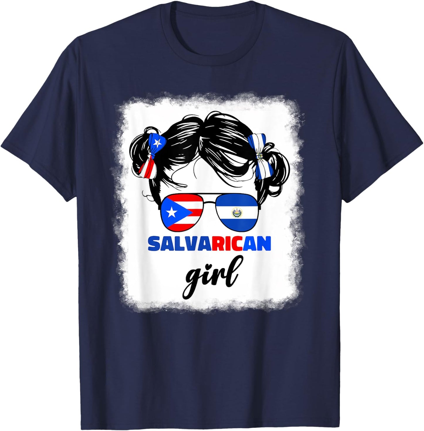 Half Salvadorian Puerto Rican Rico El Salvador Girls Kids T-Shirt - T-Shirt | Navy