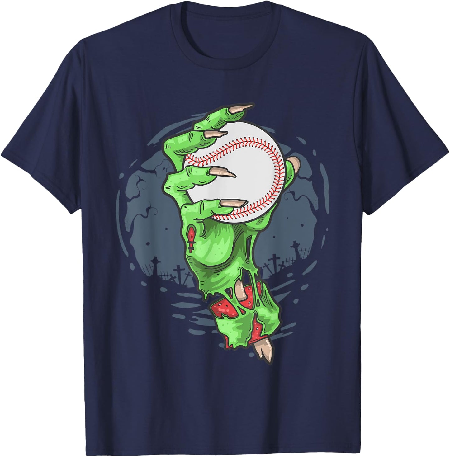 Baseball Zombie Hand Baseball Player Halloween Costume T-Shirt - T-Shirt | Navy