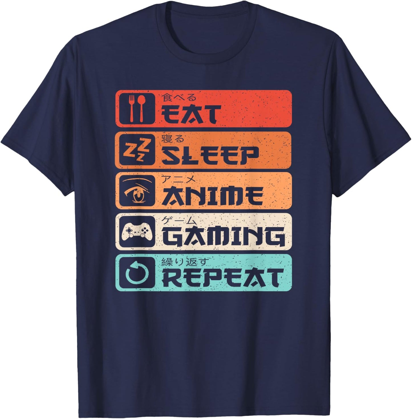 Eat Sleep Anime Gaming Repeat Otaku Manga Men Boys Retro T-Shirt - T-Shirt | Navy