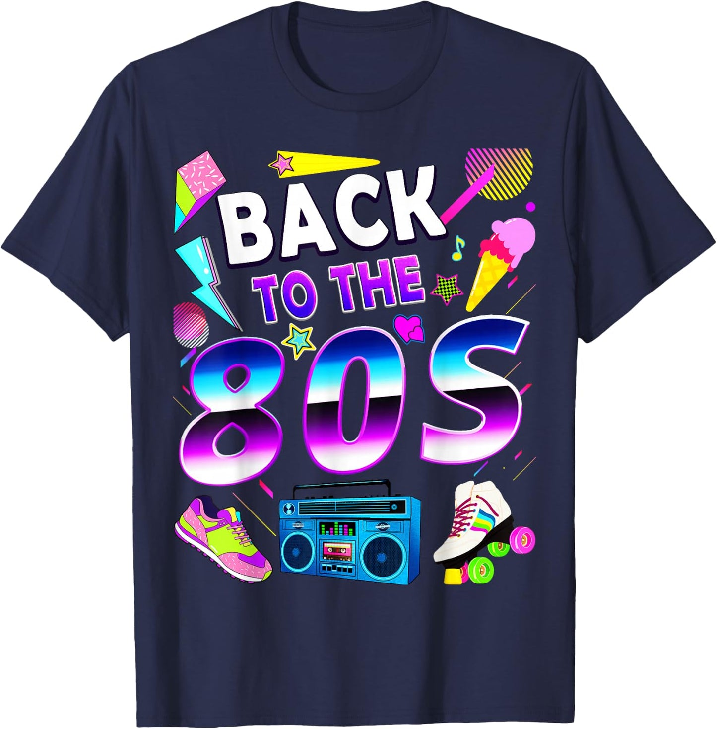 Retro 1980s Aesthetic – Colourful Teen Throwback Style T-Shirt - T-Shirt | Navy