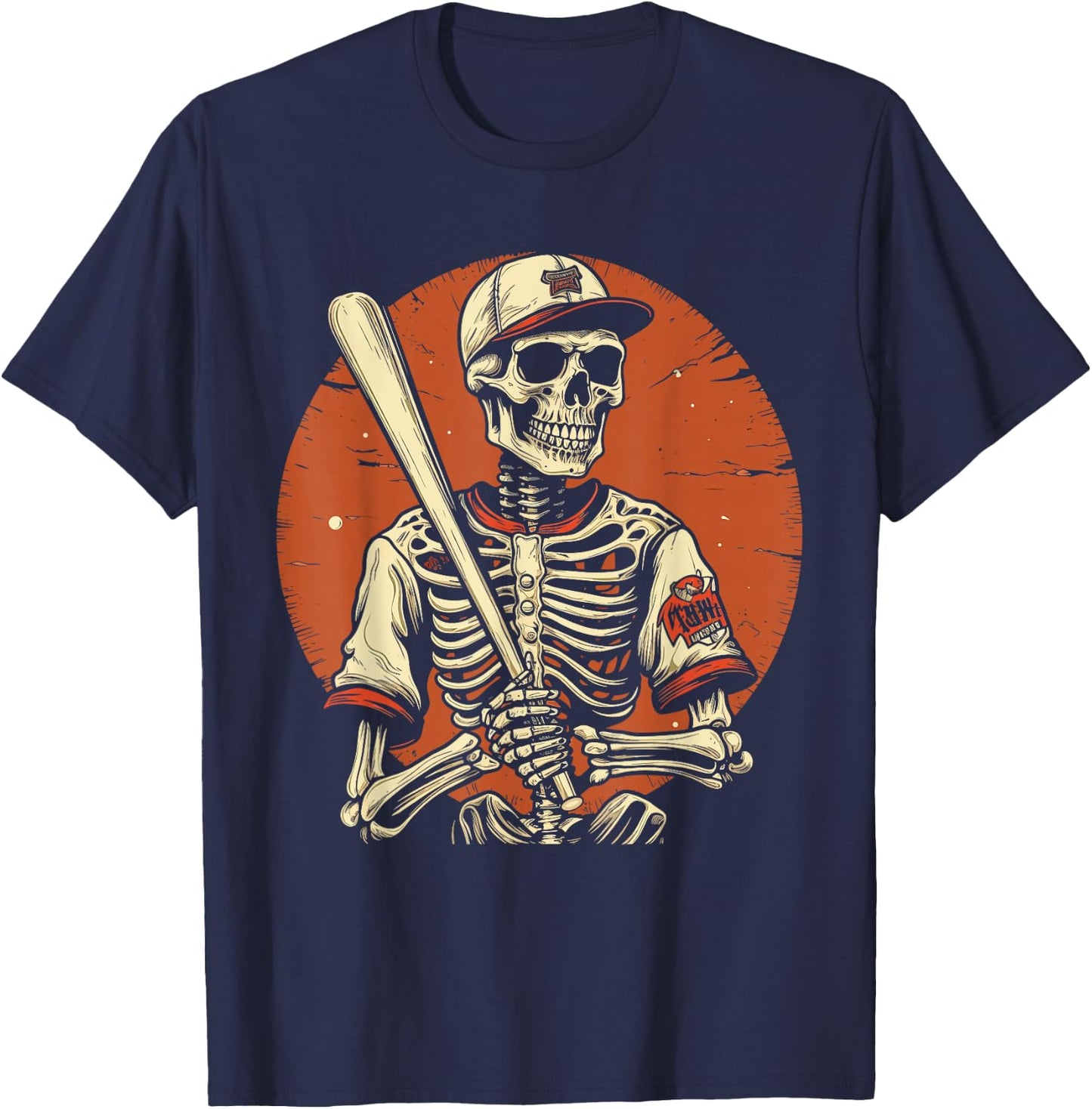Spooky Creepy Vintage Baseball Skeleton Halloween Men Boys T-Shirt - T-Shirt | Navy