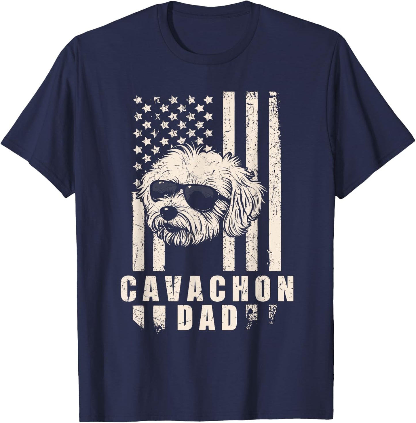 Cavachon Dog Dad American Flag Gifts for Best Father Men T-Shirt - T-Shirt | Navy