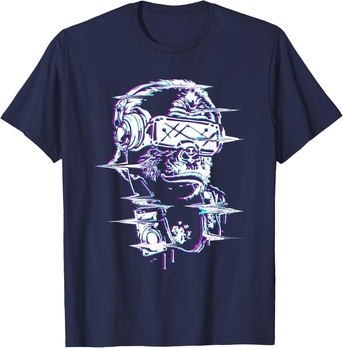 VR and VR Gamer with virtual reality and monkey T-Shirt - T-Shirt | Navy