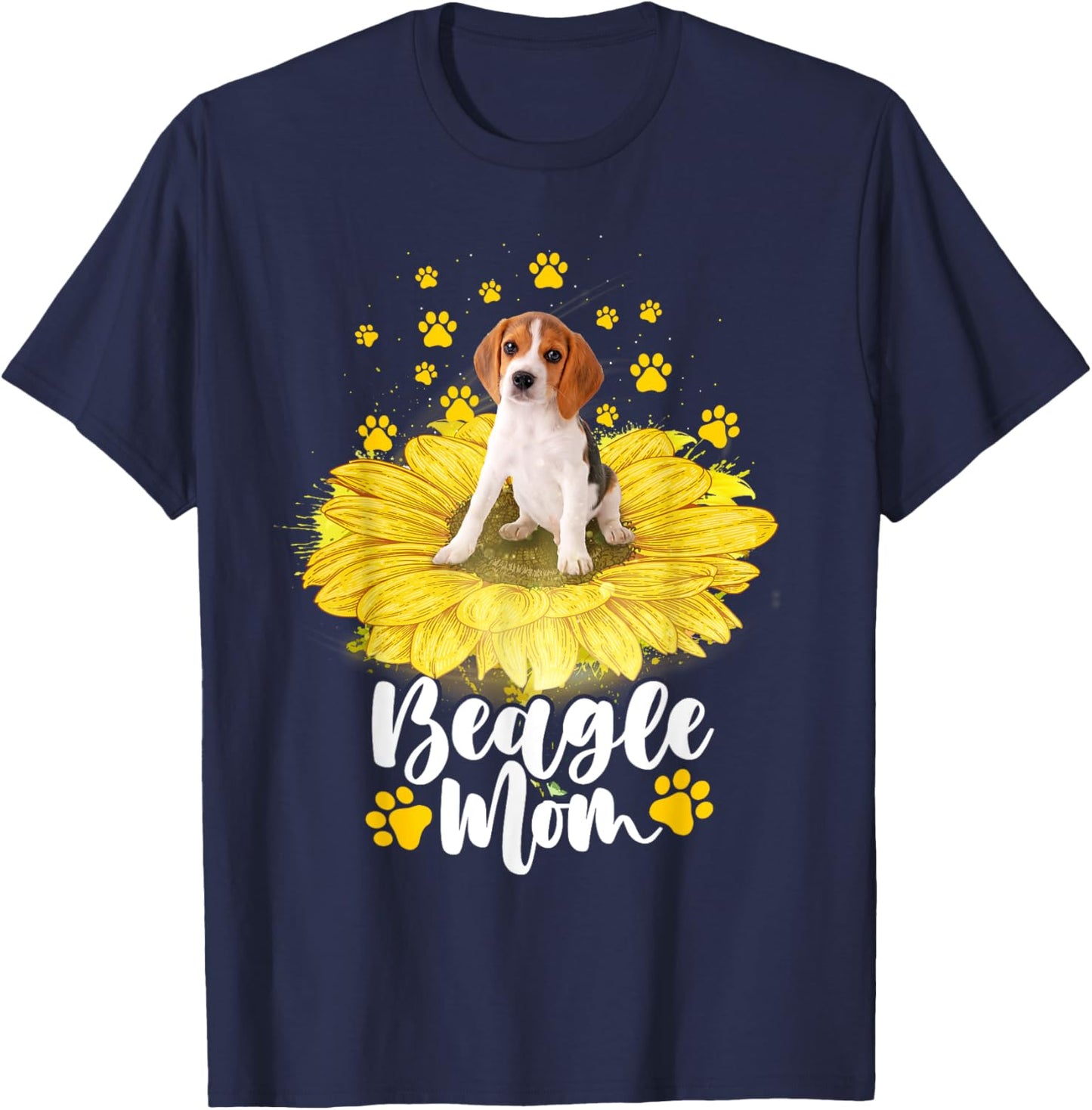 Beagle Mom - Sunflower Dog Paws Animal Lover Puppy Breeder T-Shirt - T-Shirt | Navy