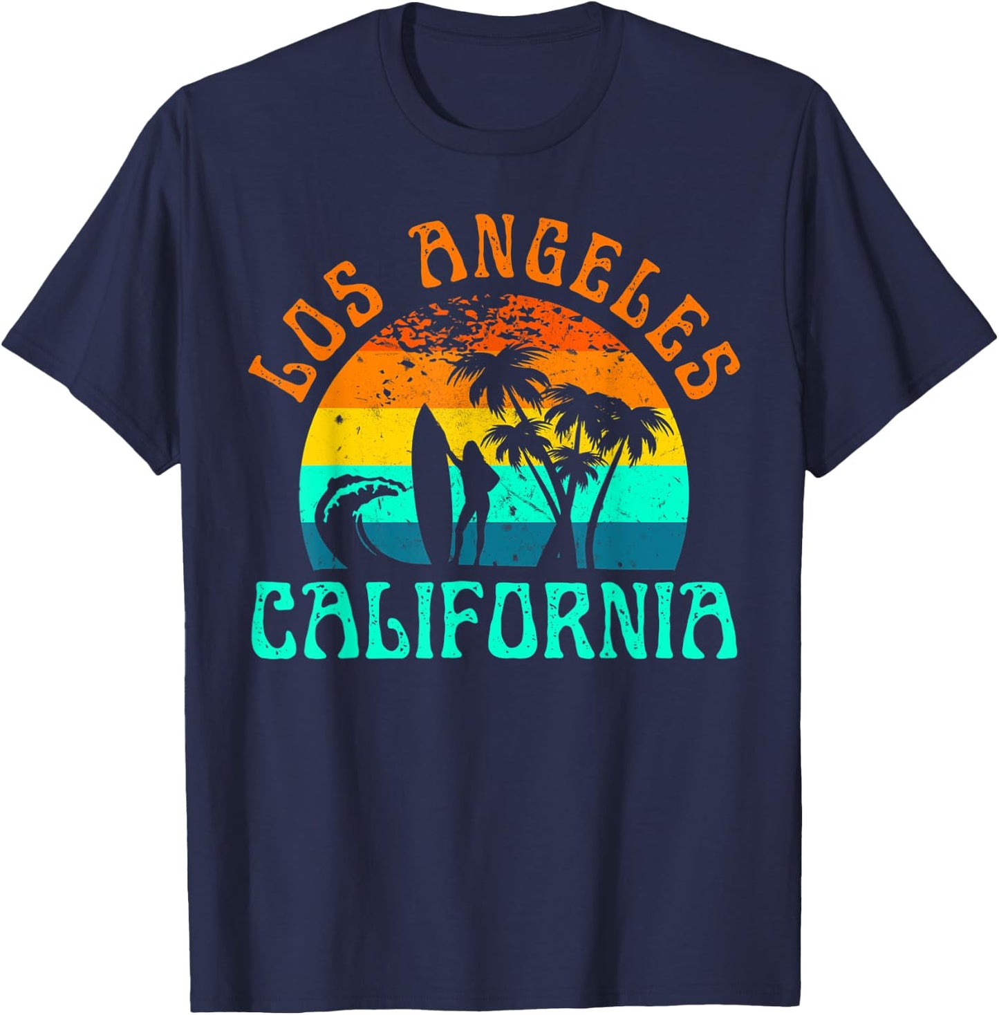 Los Angeles California Beach Surf Summer Vacation Girl Retro T-Shirt - T-Shirt | Navy