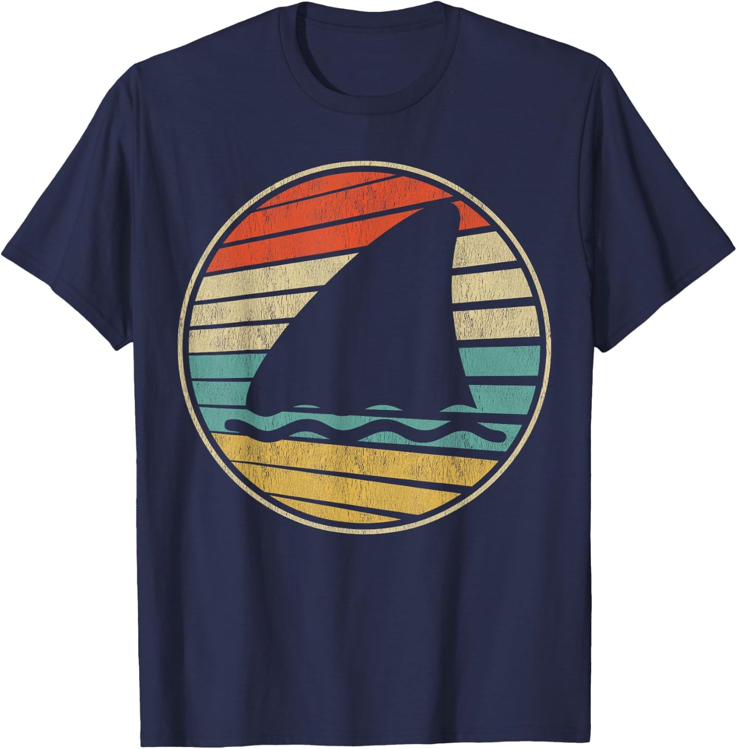 Cute Shark Fin Graphic Retro Vintage 70s 80s Shark Lover Fun T-Shirt - T-Shirt | Navy