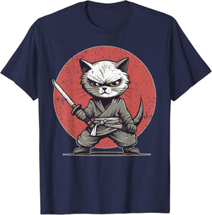 Kitten Ninja Cat Themed , Women's, Black, Small, Short Sleeve, , Modern, Cat Theme, All Seasons, 1 Count T-Shirt - T-Shirt | Navy