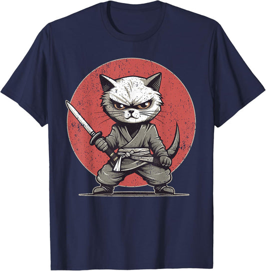 Kitten Ninja Cat Themed , Women's, Black, Small, Short Sleeve, , Modern, Cat Theme, All Seasons, 1 Count T-Shirt - T-Shirt | Navy
