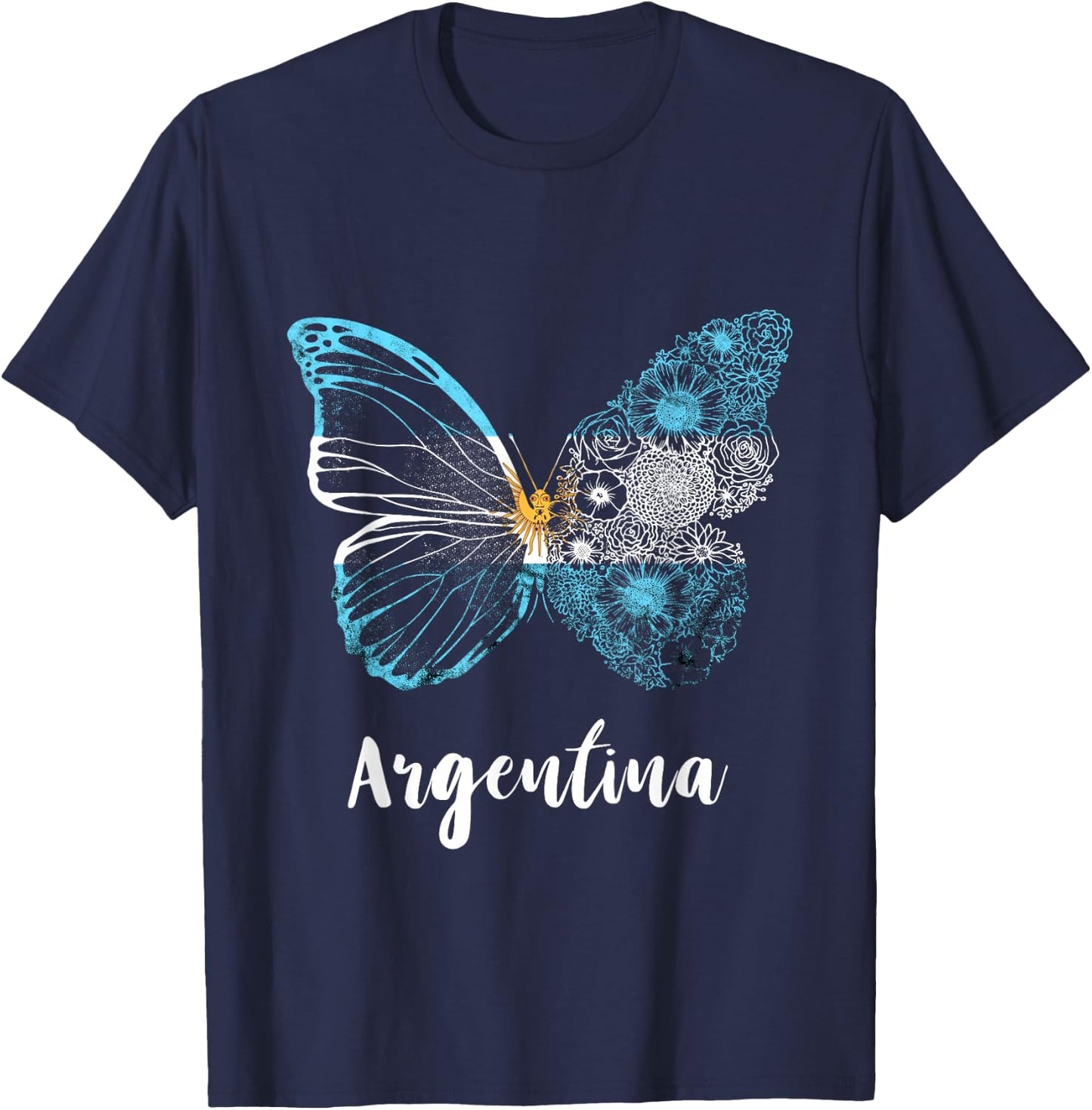 Butterfly Argentina Sun of May Buenos Aires Argentinian Flag T-Shirt - T-Shirt | Navy