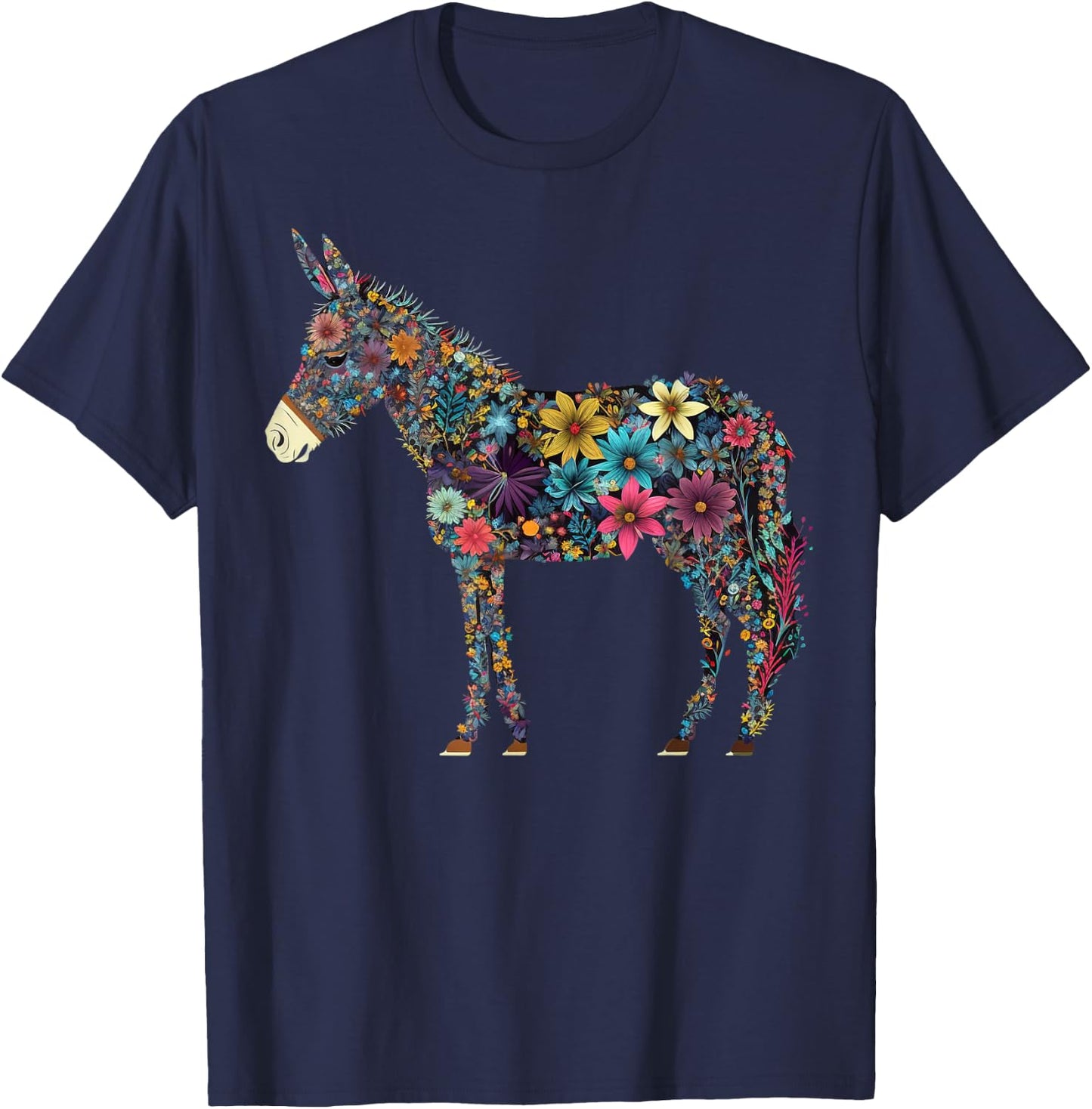Cute Flower Donkey on summer Floral Donkey T-Shirt - T-Shirt | Navy