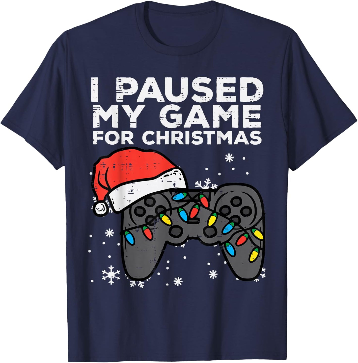 Paused My Game Christmas Gamer Xmas Men Boys Kids Youth Teen T-Shirt - T-Shirt | Navy