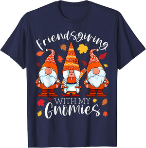 Friendsgiving With My Gnomies Thanksgiving Three Gnomes T-Shirt - T-Shirt | Navy