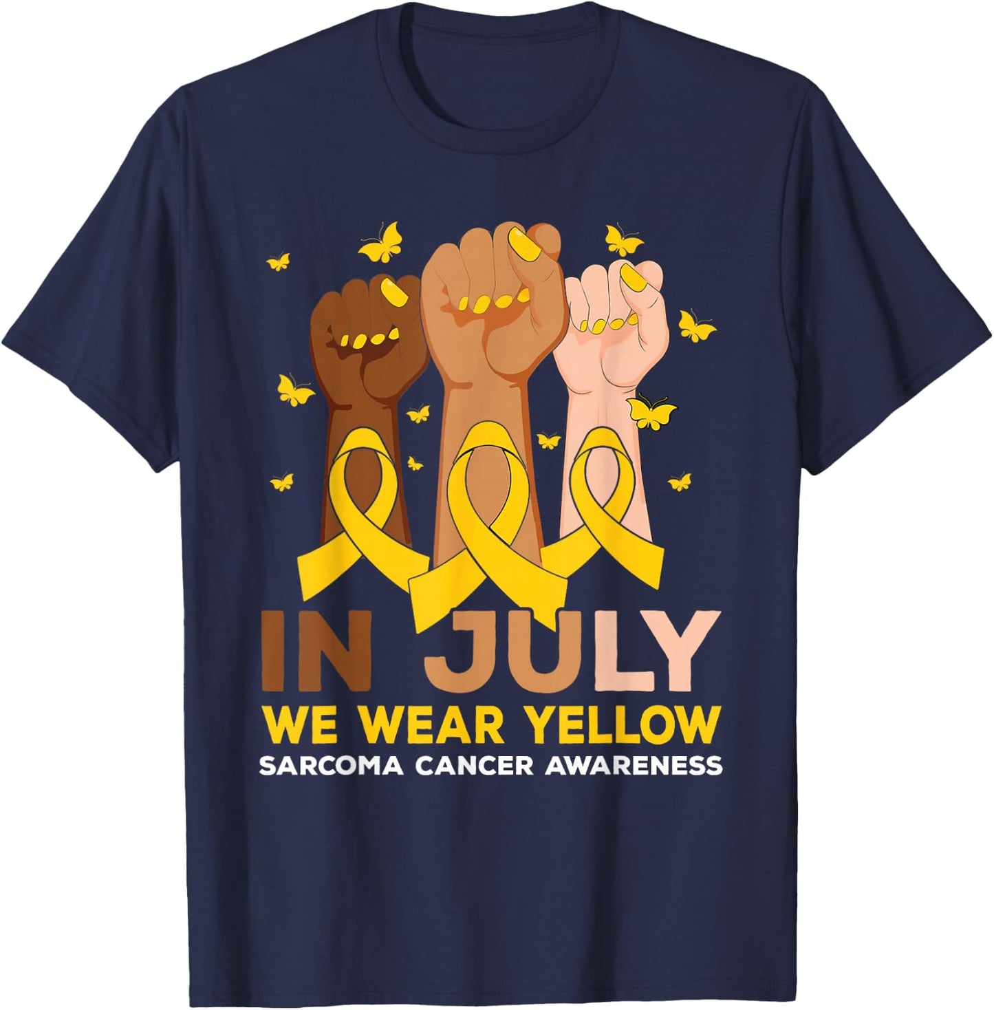 In July We Wear Yellow Sarcoma Cancer Awareness T-Shirt - T-Shirt | Navy