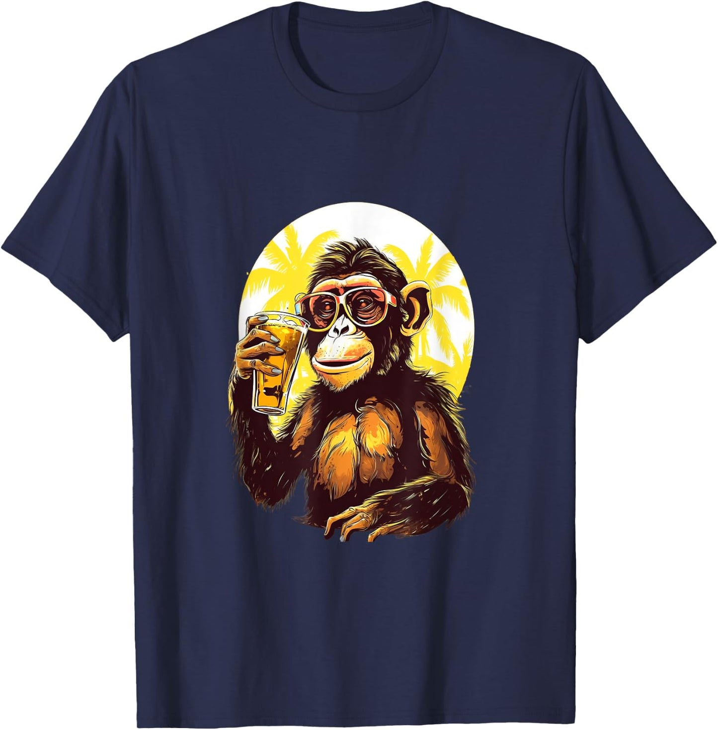 Monkey Drinking Beer Funny Beer Drinker Drunk Gorilla Ape T-Shirt - T-Shirt | Navy