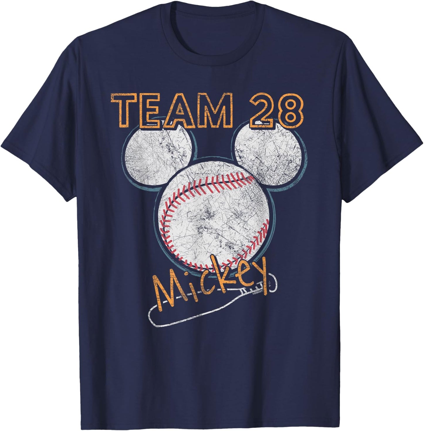 Disney Mickey Mouse Baseball Team 28 Sports Distressed T-Shirt - T-Shirt | Navy