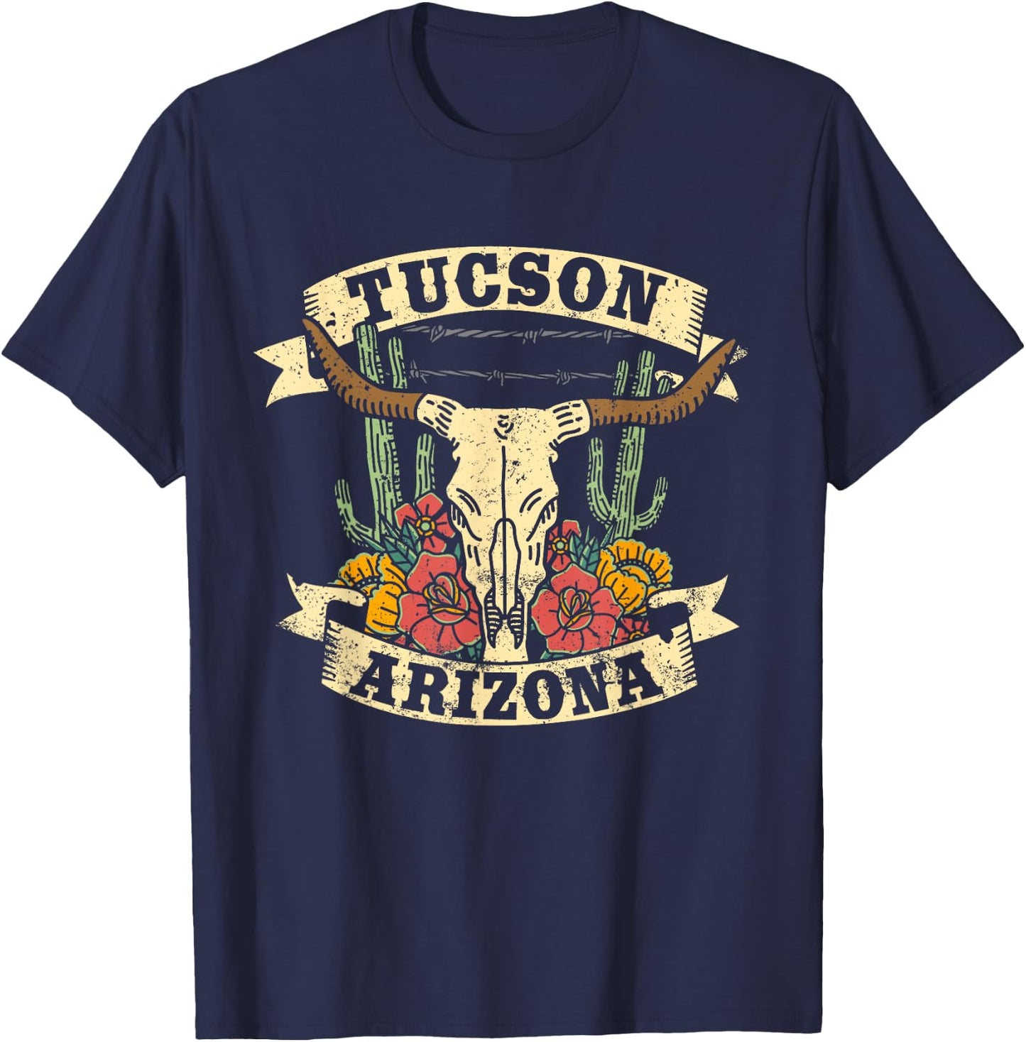 Tucson Arizona Design Desert Vintage Cactus T-Shirt - T-Shirt | Navy