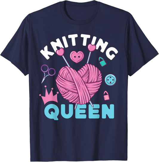 Knitting Knitter Girl Knitting Queen T-Shirt - T-Shirt | Navy