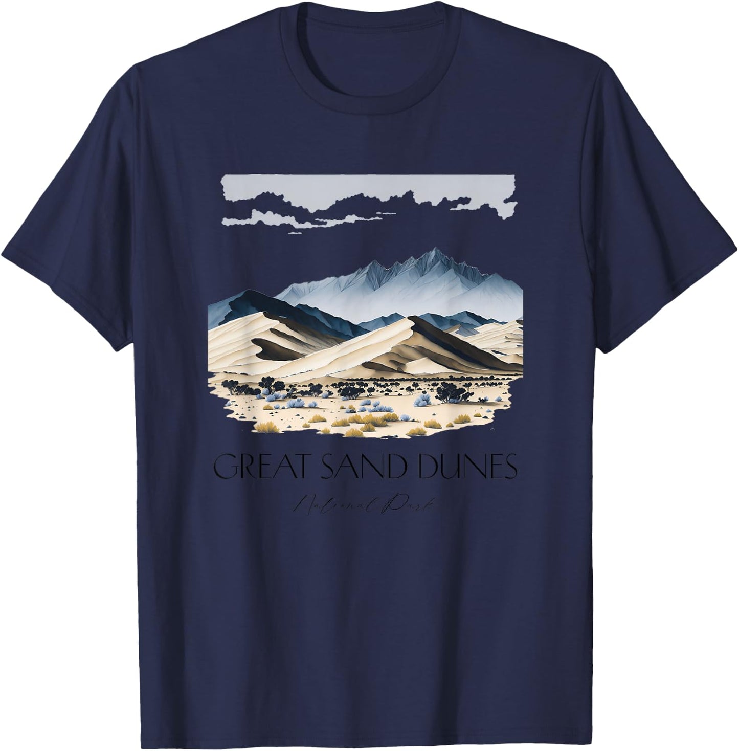 Cool Great Sand Dunes National Park Hiking Watercolor T-Shirt - T-Shirt | Navy