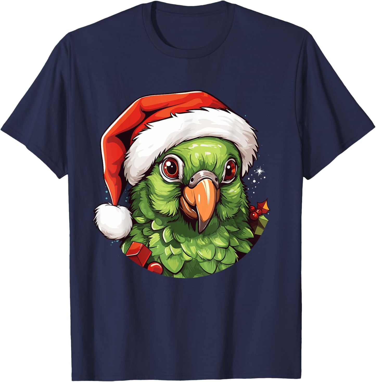 Funny Green Cheek Conure Santa Hat Christmas Parrot Bird T-Shirt - T-Shirt | Navy