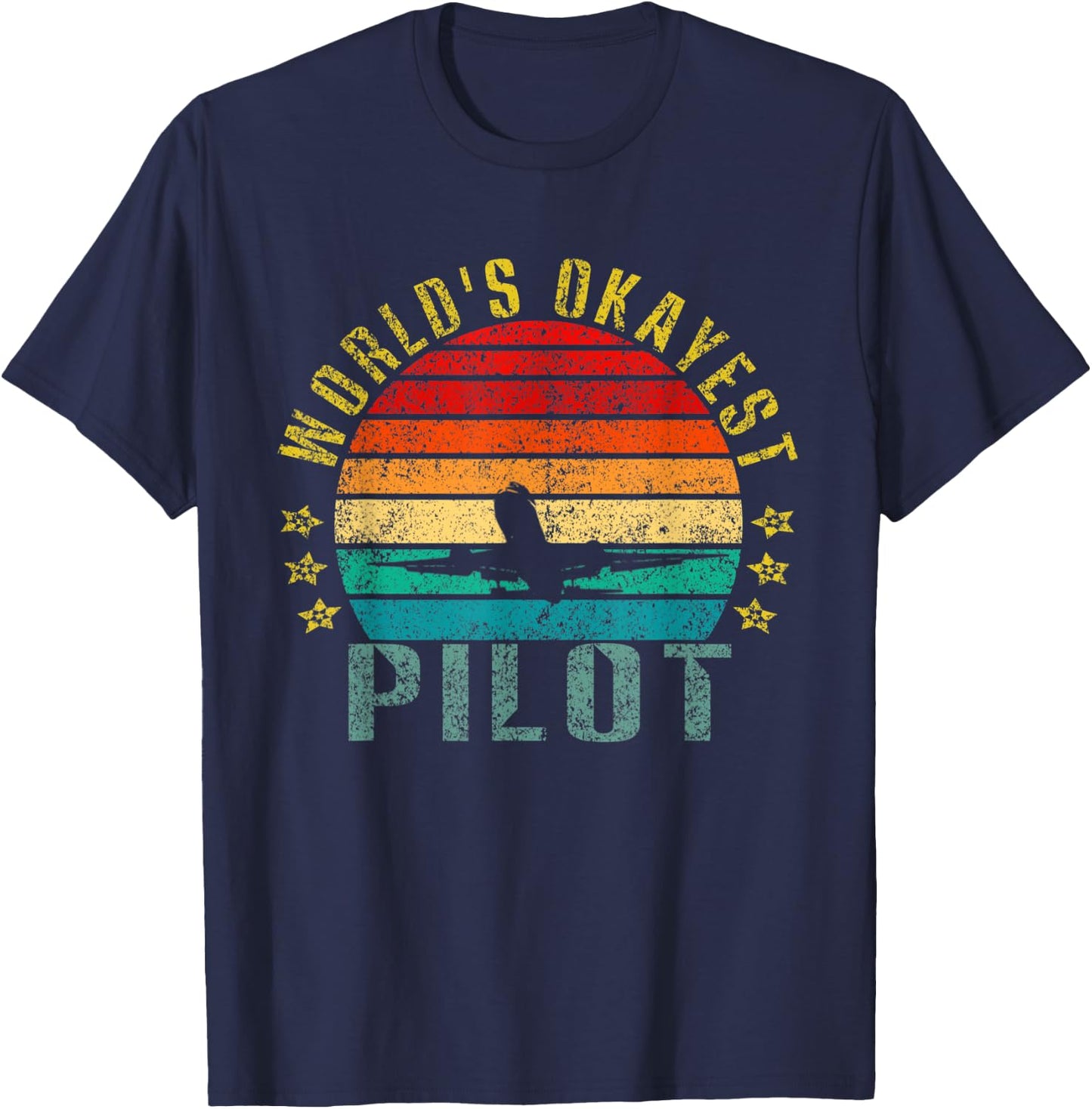 World's Okayest Pilot Funny Retro T-Shirt - T-Shirt | Navy