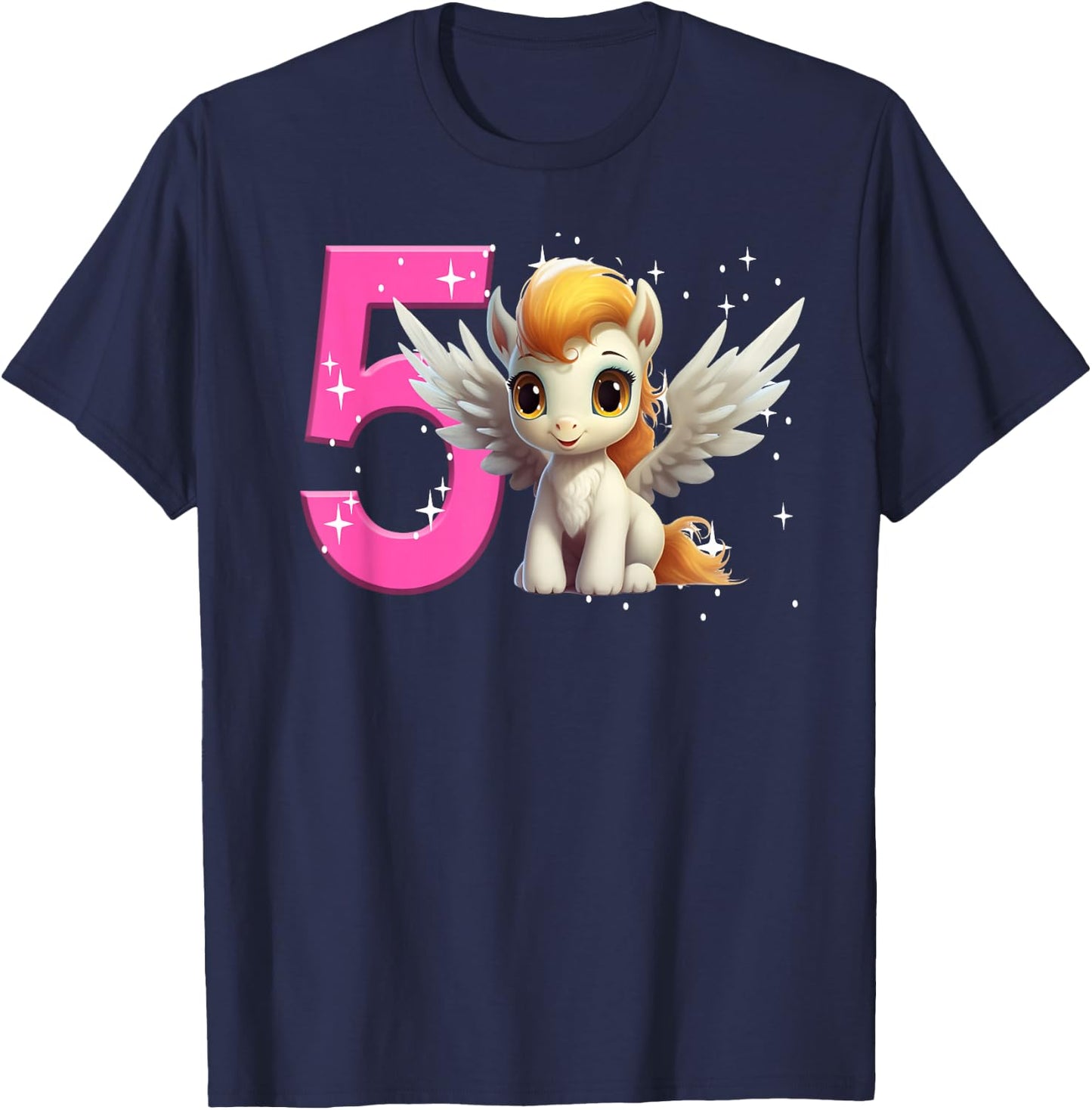 5th Birthday Girl Pegasus Birthday Shirt Party Pegasus Five T-Shirt - T-Shirt | Navy