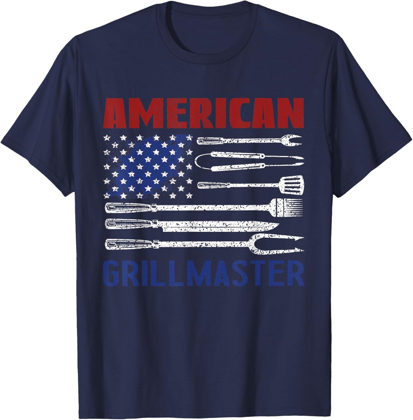 Patriotic American Flag Grill Barbeque Master Kids Men T-Shirt - T-Shirt | Navy