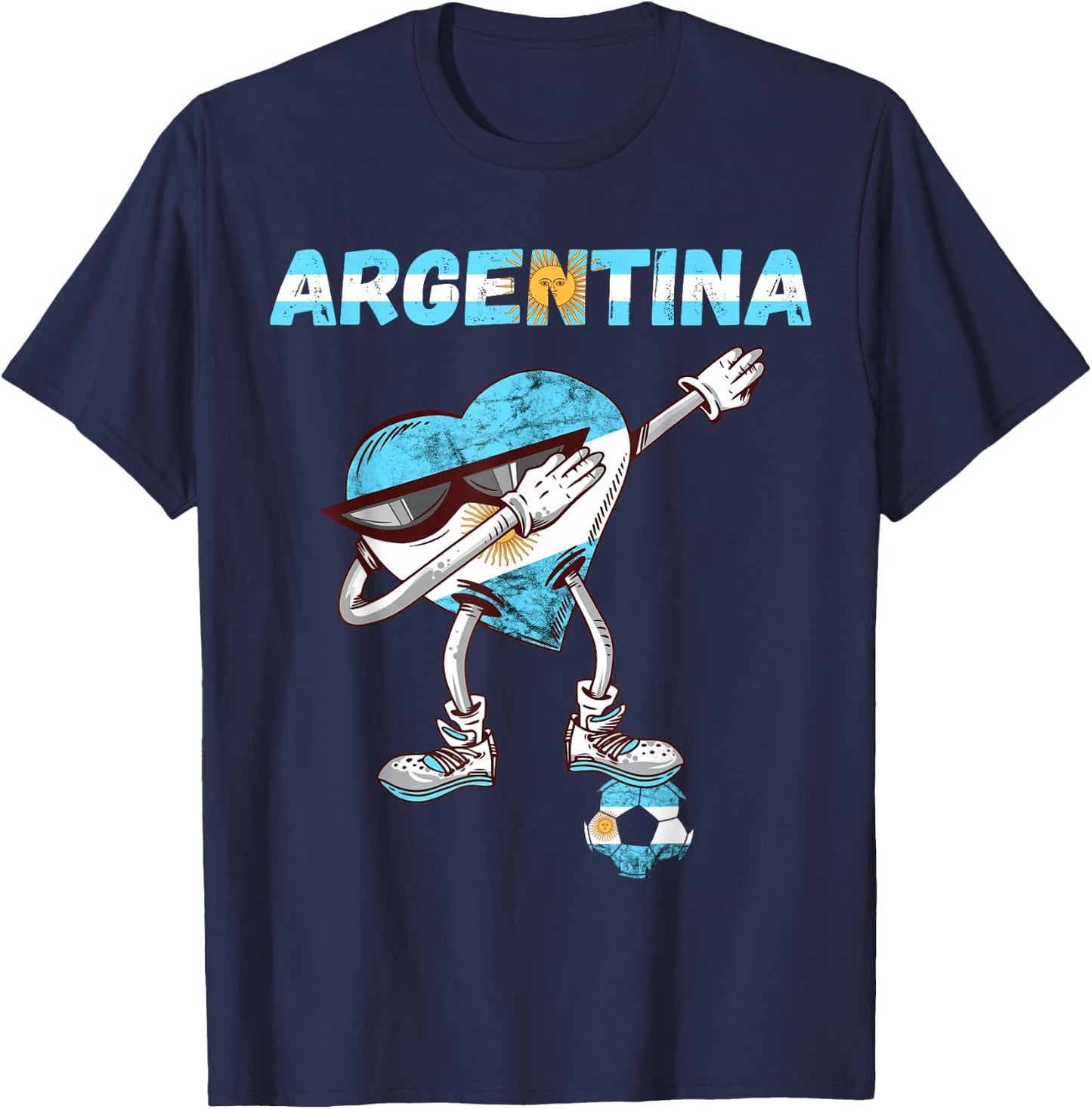 Argentinian Soccer Team Heart Sun Of May Argentina Flag T-Shirt - T-Shirt | Navy