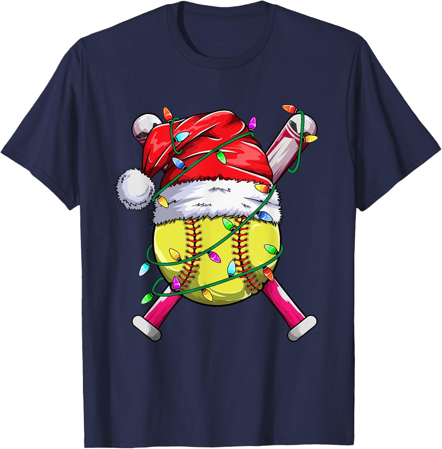 Santa Sports Design- Women Girls Christmas Softball Player T-Shirt - T-Shirt | Navy