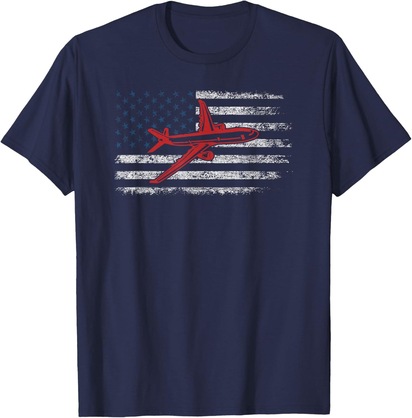 US Flag Airplane Patriotic American Pilot 4th of July T-Shirt - T-Shirt | Navy