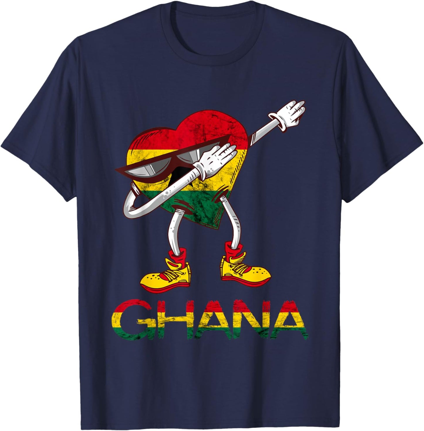 Ghana Flag Dabbing Heart Ghanese Roots Ghanese Pride Ghana T-Shirt - T-Shirt | Navy