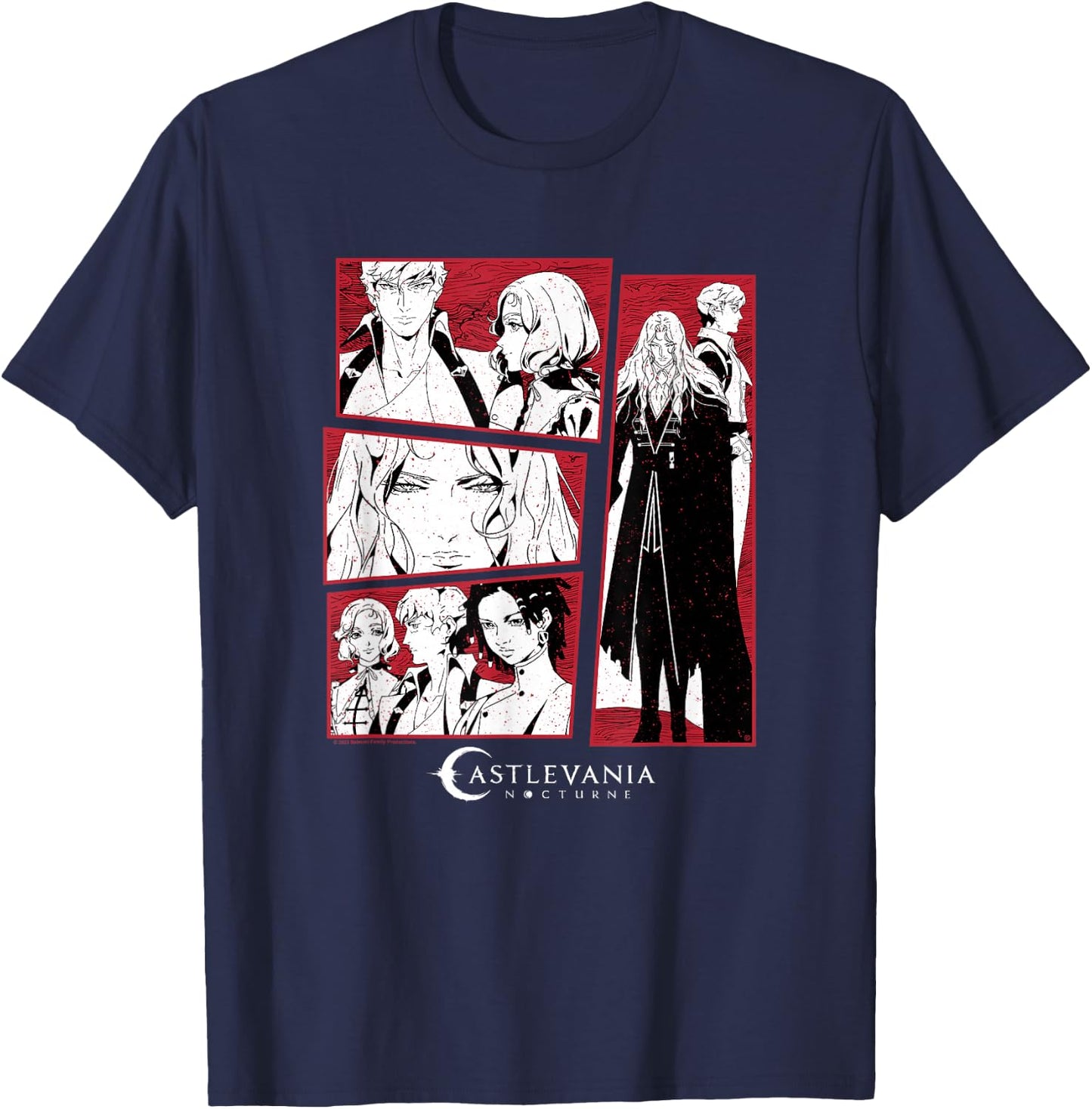 Castlevania: Nocturne Main Characters Blood Stained Panels T-Shirt - T-Shirt | Navy