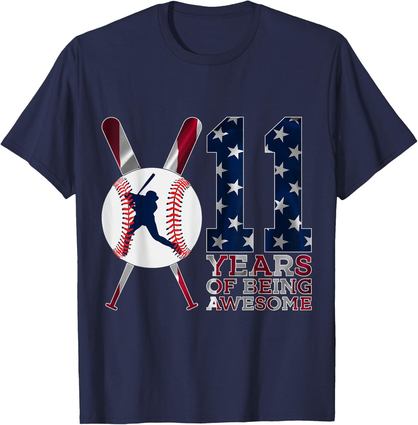 11 Years of Being Awesome Baseball 11th Birthday T-Shirt - T-Shirt | Navy